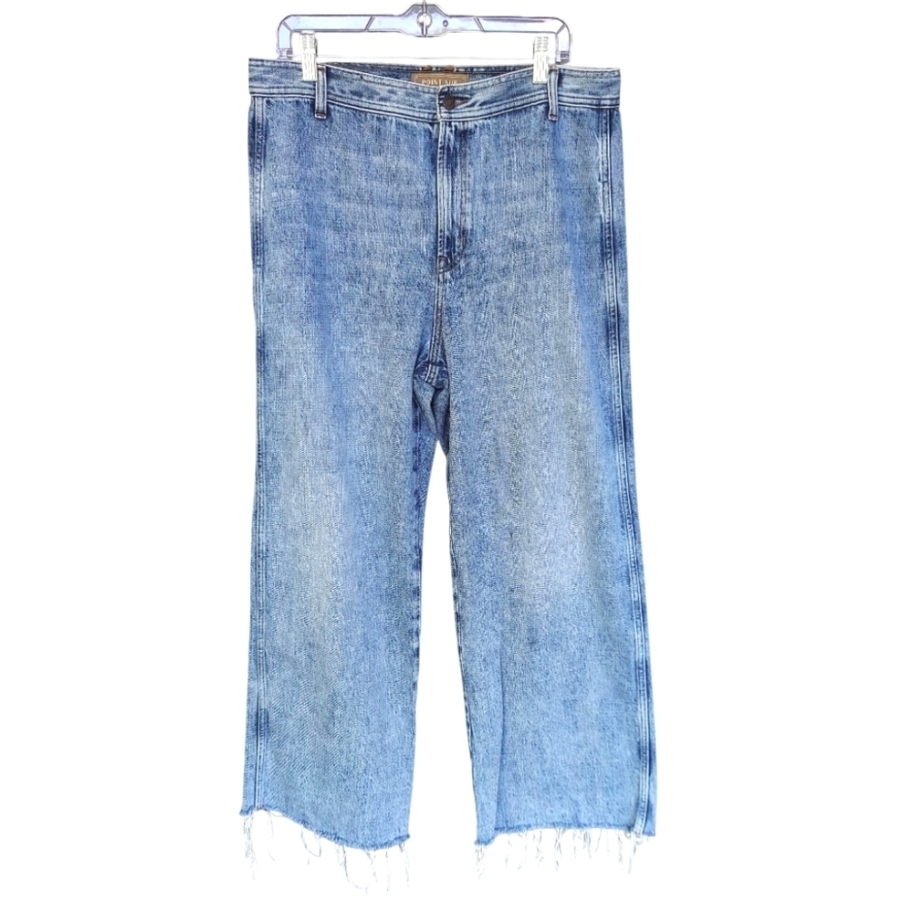 Like New Point Sur Wide Leg High Rise Denim With Distressed Raw Hem